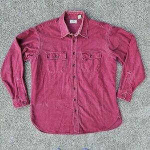 LL Bean Red Button Up Chamois Shirt 100% Cotton Long Sleeve VTG 2X Tall 17 1/2